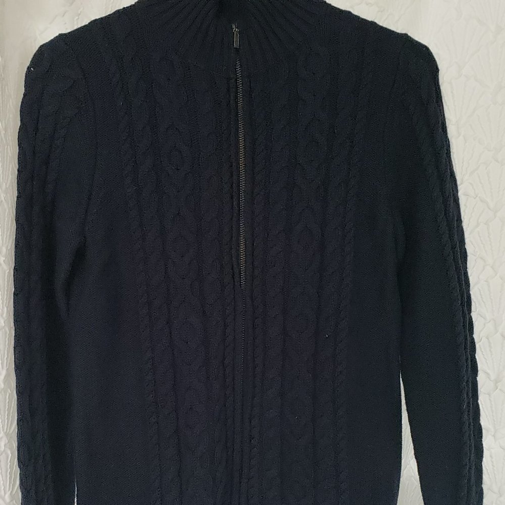 L.L. Bean Cable Knit Navy Zipper Cardigan Size S